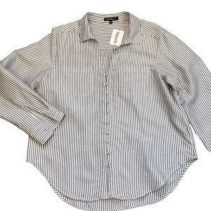 Velvet Heart Blue & White Striped Button Front‎ V Neck Blouse Size XL Rayon NWT